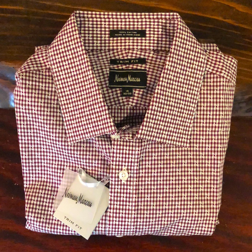 Neiman Marcus Mens Dress Shirt Sz 16 32/33 Trim Fit 80s 2-Ply Cotton